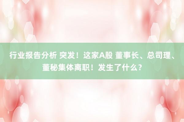 行业报告分析 突发！这家A股 董事长、总司理、董秘集体离职！发生了什么？