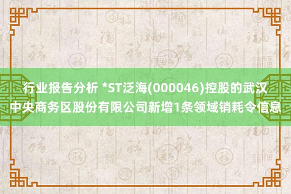 行业报告分析 *ST泛海(000046)控股的武汉中央商务区股份有限公司新增1条领域销耗令信息