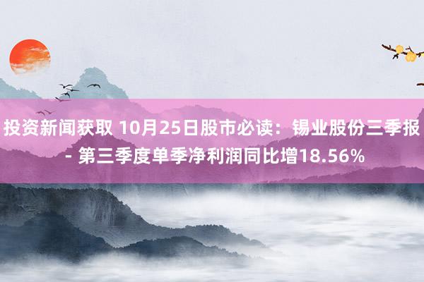 投资新闻获取 10月25日股市必读：锡业股份三季报 - 第三季度单季净利润同比增18.56%