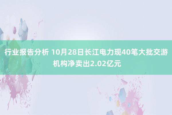 行业报告分析 10月28日长江电力现40笔大批交游 机构净卖出2.02亿元