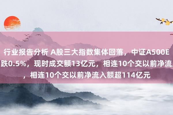 行业报告分析 A股三大指数集体回落，中证A500ETF（159338）跌0.5%，现时成交额13亿元，相连10个交以前净流入额超114亿元