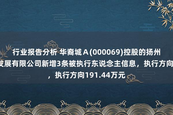 行业报告分析 华裔城Ａ(000069)控股的扬州华裔城实业发展有限公司新增3条被执行东说念主信息，执行方向191.44万元