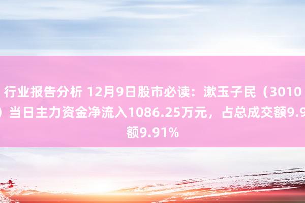 行业报告分析 12月9日股市必读：漱玉子民（301017）当日主力资金净流入1086.25万元，占总成交额9.91%