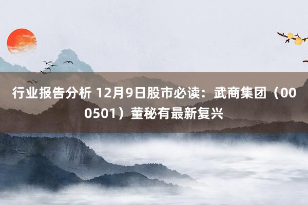 行业报告分析 12月9日股市必读：武商集团（000501）董秘有最新复兴