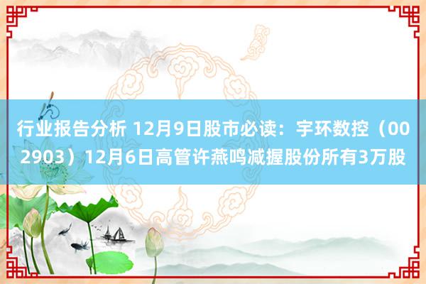 行业报告分析 12月9日股市必读：宇环数控（002903）12月6日高管许燕鸣减握股份所有3万股