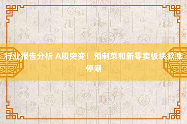 行业报告分析 A股突变！预制菜和新零卖板块掀涨停潮