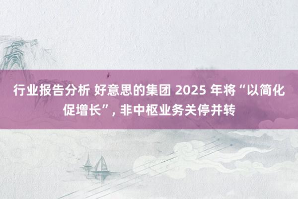 行业报告分析 好意思的集团 2025 年将“以简化促增长”, 非中枢业务关停并转